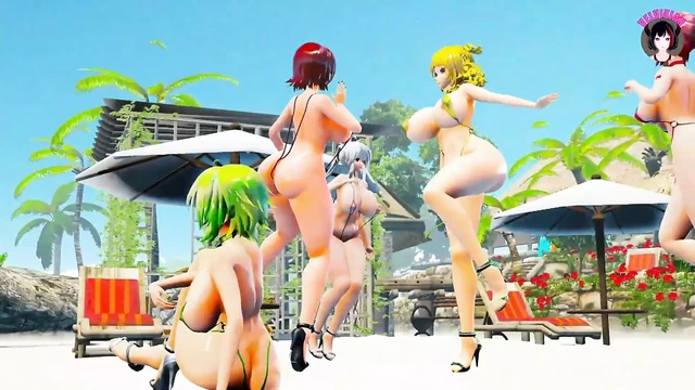 5 Thick Huge Tits Girls Dancing On The Beach (Carry Me Off)