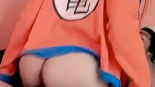 Mexican woman with a brunette wearing Dragon Ball sweater