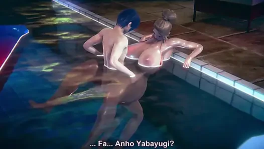 Havuzda büyük memeli bir piliçle sikişiyor - hentai