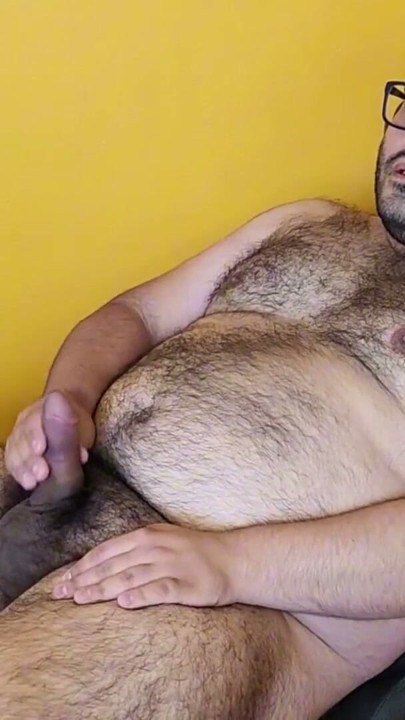 Fat hairy bear masturbates and ends up with cum everywhere | Clip 1