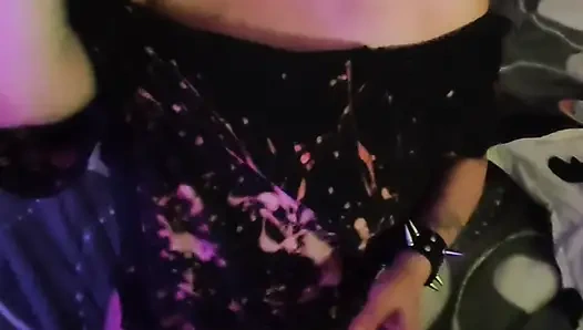 A dominant and perverse handjob and blowjob, he cums on his mistress's tits! Cumshot on big tits!