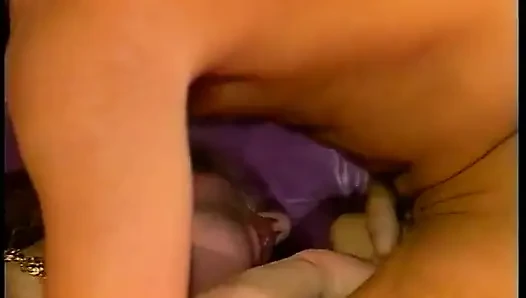 Busty brunette spitroasted and mouth jizzed in vintage threeway