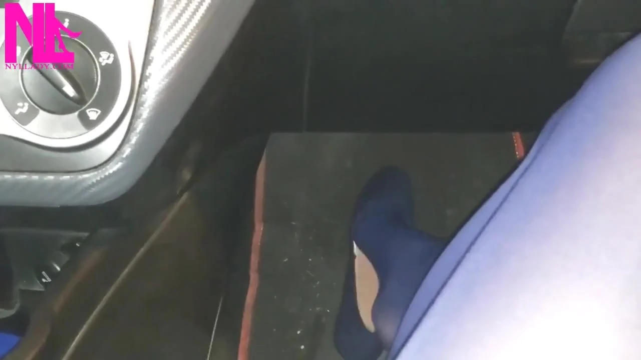 Dangling and Shoeplaying in Blue Pantyhose and Blue Flats on a Gas Station
