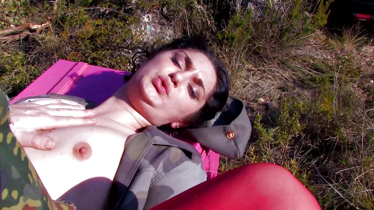 Soldier girl anal fucked in nature