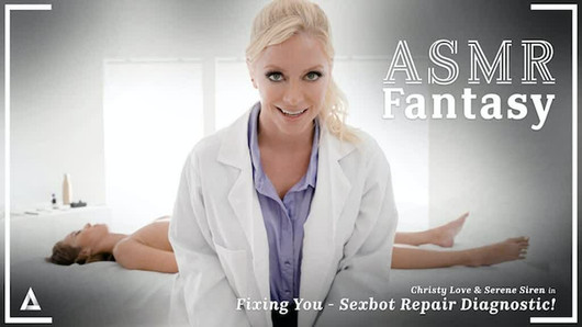 ASMR Fantasy - Hyper Real Sexbot Christy Love SQUIRTS All Over Lesbian Technician Serene Siren