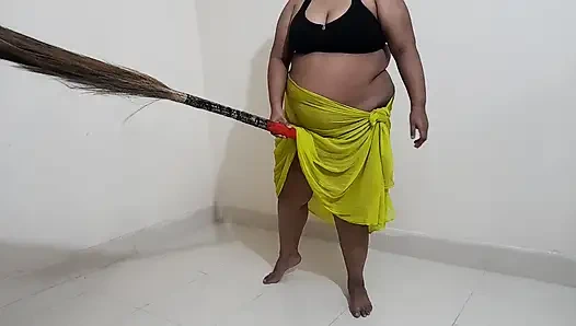 Desi Maid Gets Sexually Aroused While Sweeping the House and Has Sex with the Broom