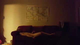 Nude male strokes his big cock to convulsing orgasm