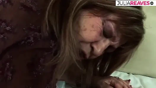 Horny granny sucks a massive cock then rides it to a cumshot