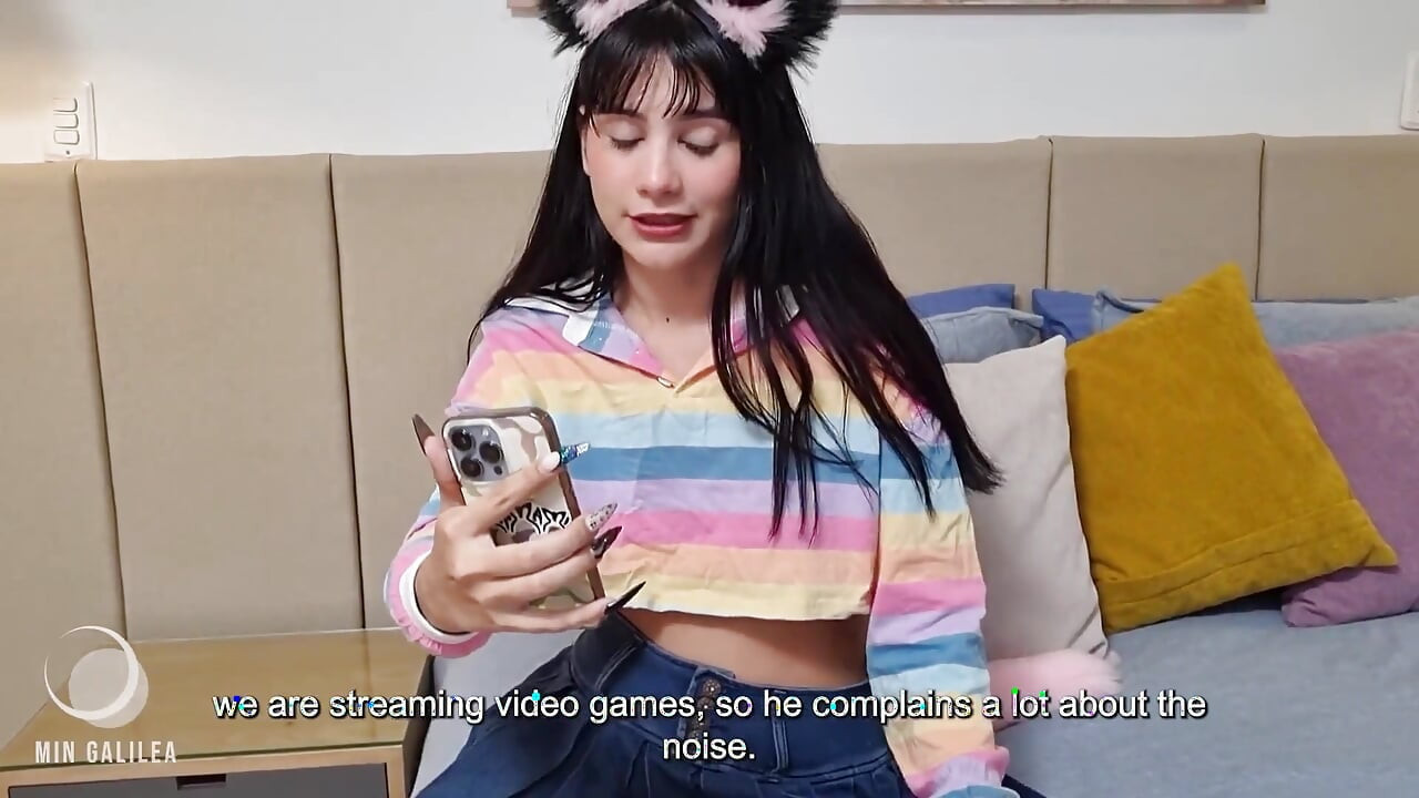 My stepbrother discovers me in the middle of live stream and ends up fucking me - Danner Mendez ft Min Galilea