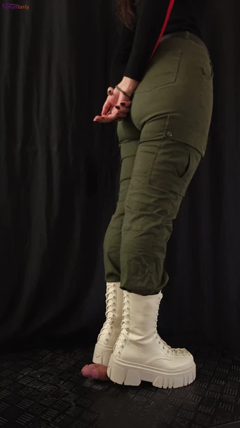 Military Girl Ballbusting You in White Dirty Combat Boots