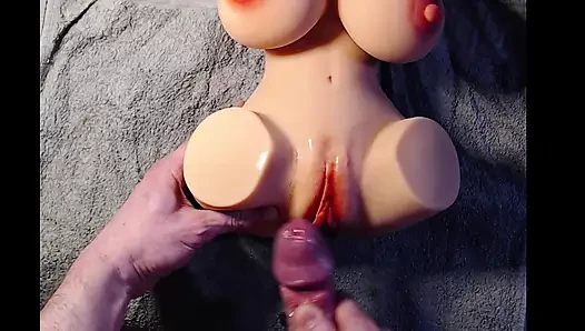 Guy use masturbator and cum on pussy