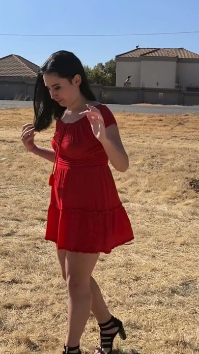 Daring slut flashing her small boobs and ass in public | Clip 1