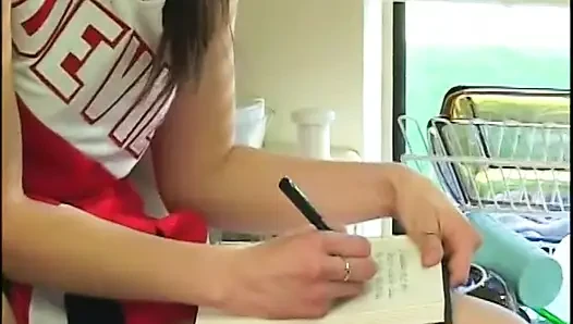 Hot cheerleader sucking dick in kitchen