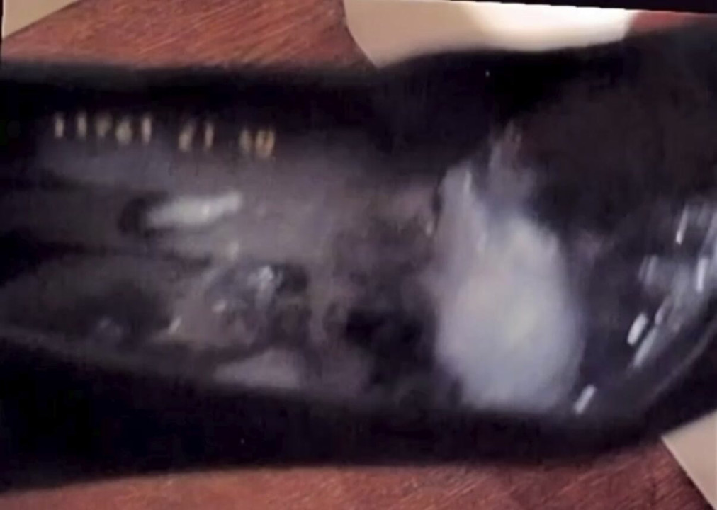 Semen inyectado en los tacones favoritos de mi esposa, que usa a diario en la oficina con finas medias de nailon.