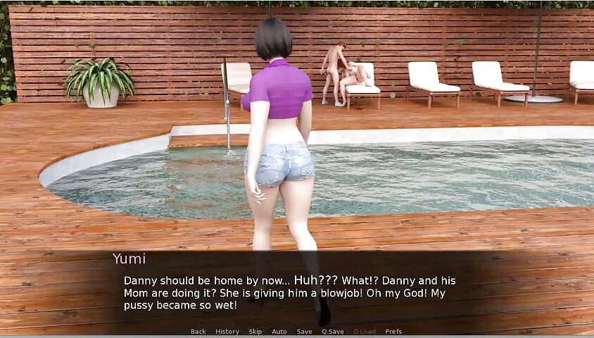 Milftopia - gameplay - nhập vai - hai máy bay bà già khỏa thân tại hồ bơi và nhận được con cu khổng lồ