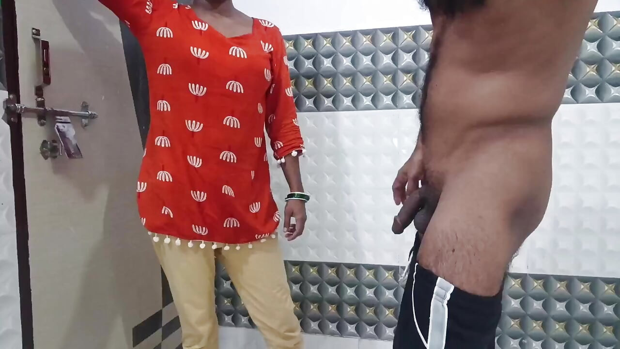 Hot Desi Messy Blowjob & Standing Dogy Style Sex Orange Dress
