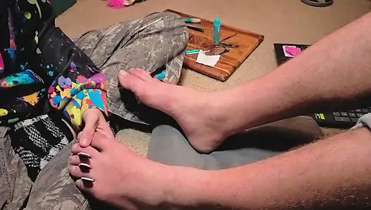 Melody Gives Her Master a Pedicure