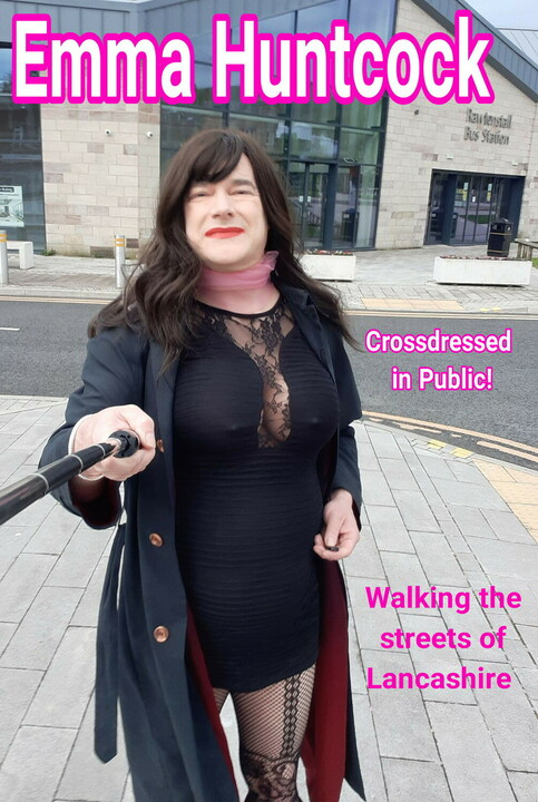 crossdresser walking on the street in Rawtenstall, Lancashire, UK