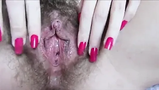 Hairy wet Mature cunt close-up