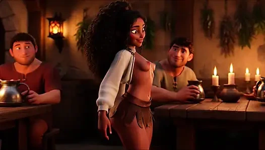 Hot Sensual Platinum Blonde Barmaid Flirty Wild Night In Bustling Medieval Fantasy Tavern With Cheerful Patrons