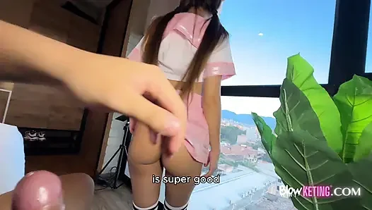 The girl in my class comes into my room to suck my cock in her uniform
