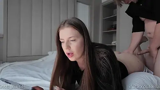 I was doing my homework and ignoring my stepbrother, and he banged me in every hole