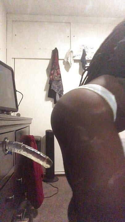 Black Ass Wearing Submissive Thong Playing with Toys