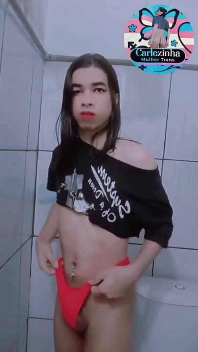 Carlezinha - Beautiful Slut in Panties Tucked in Delicate Soft Cock While She Plays with the Young Cock Slut Carla