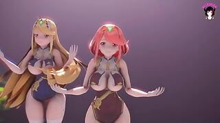 Laysha x Mythra - sexy meninas grossas dançando (3D HENTAI)