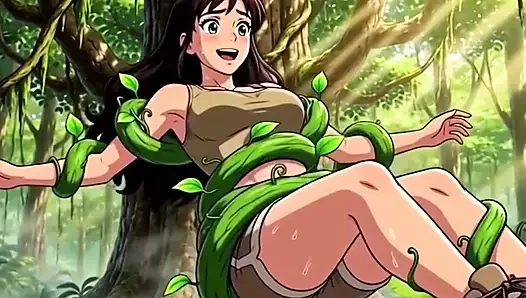 Explorer girl bound in teasing vines that give her  Bound in teasing vines that  intimate pleasure