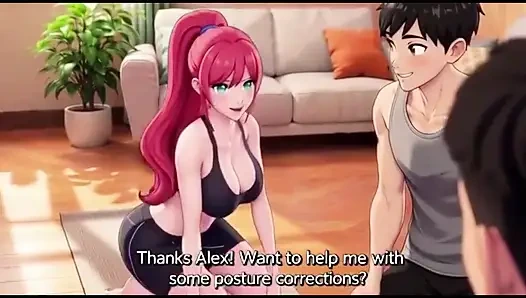 Stepbrother help stepsister in yoga and press her boobs