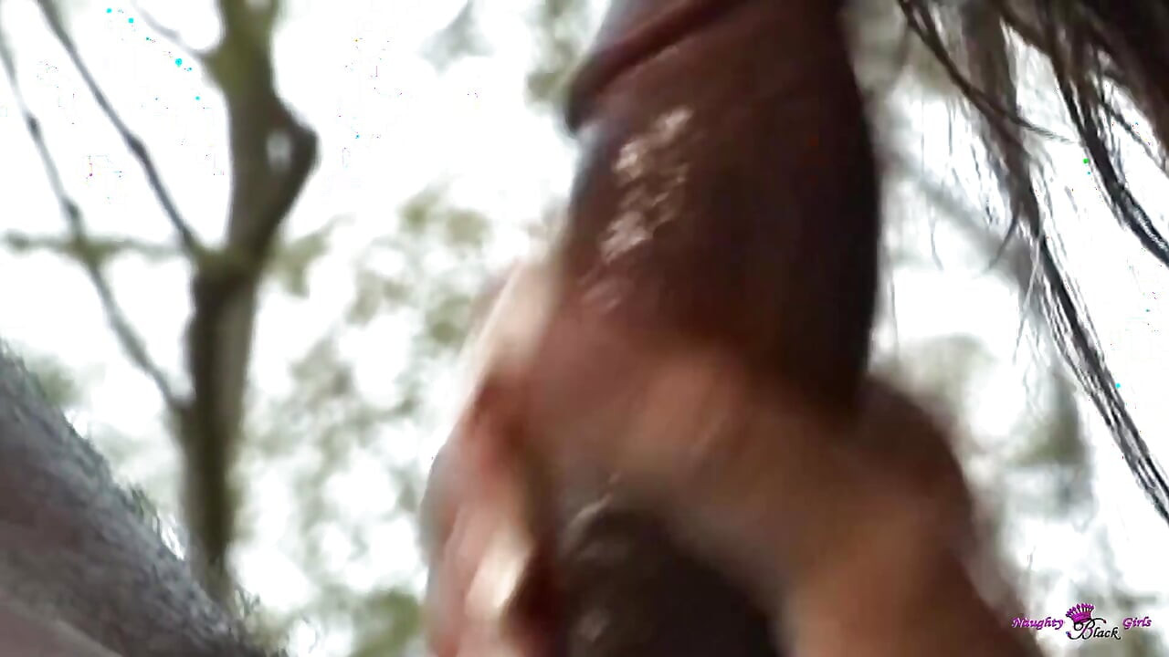 胸のいいブルネットが車を掃除中に濡れてBBCに犯される。