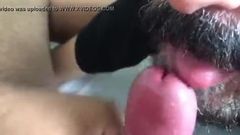 Bearded cum drinking close up