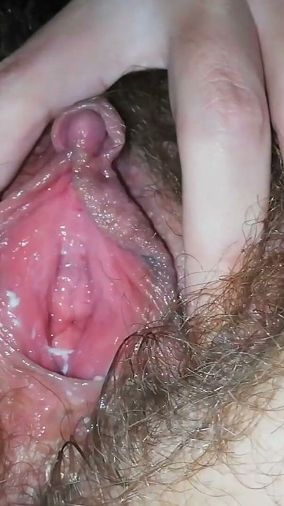 Super hairy pussy big clit masturbation wet orgasm in closeup | Clip 1