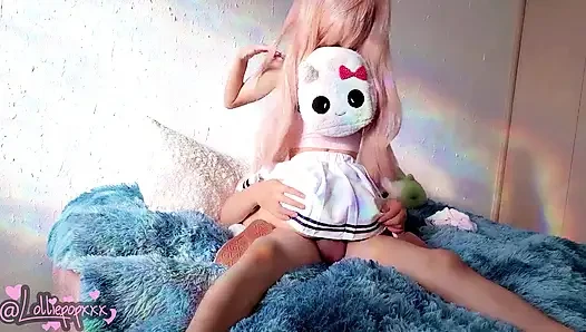 Cute Petite Girl in White Skirt & Backpack Gets Filled with Cum - Dripping Creampie