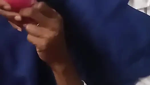 Black Student Slut Play with Pussy and Sucks Pink Vibrator in