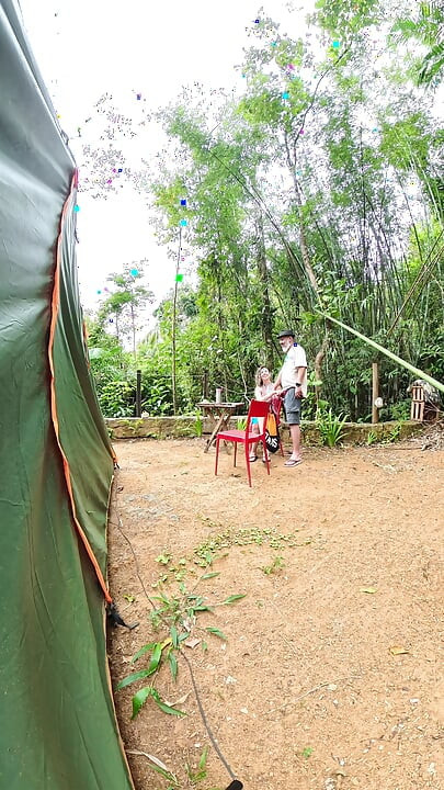 Strangers having sex at a public campsite.