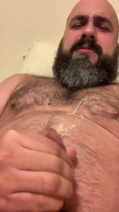 Bearded gay bear cums