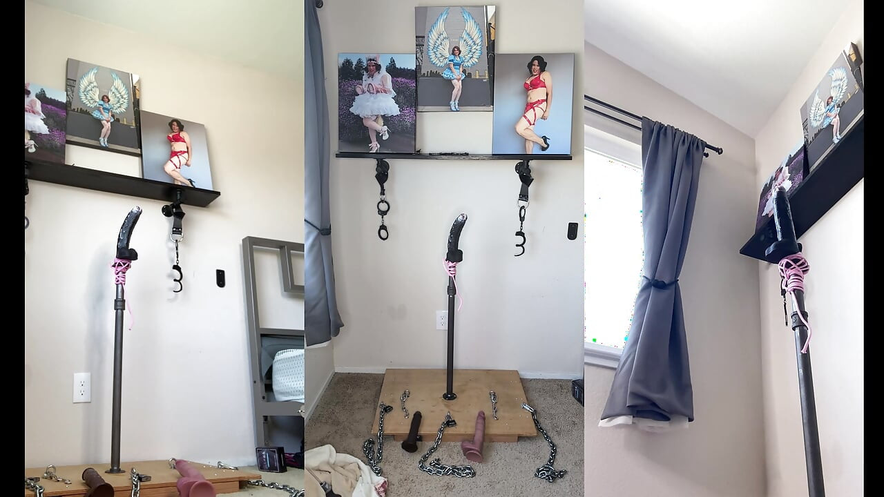 Lingerie Mietje Candy is opgesloten op haar dildo-stand in bondage en komt klaar met vibrator