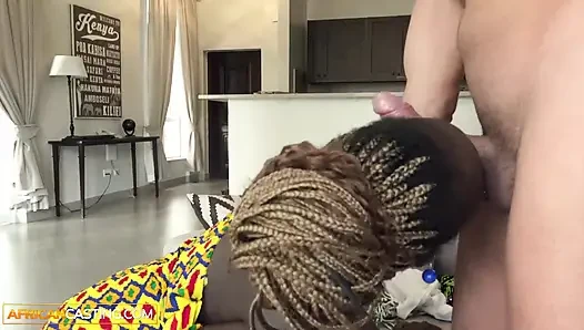 Experienced EBONY MILF begged for ROUGH sex... SWALLOWED CUM while forgetting her life at home