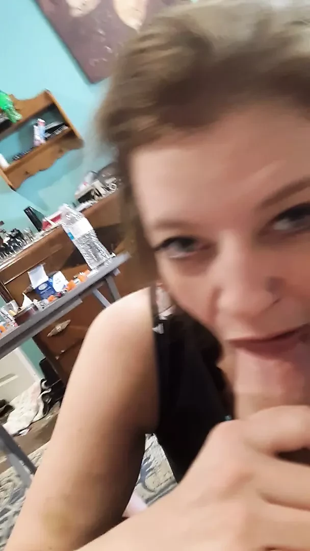Slutty hot stepmom sucks my dick before she goes on her date