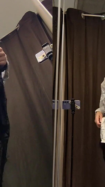 Thrilling moment from "Bottom view on the Milf Without Panties in Fitting Room. Young blonde with big tits try on haul"