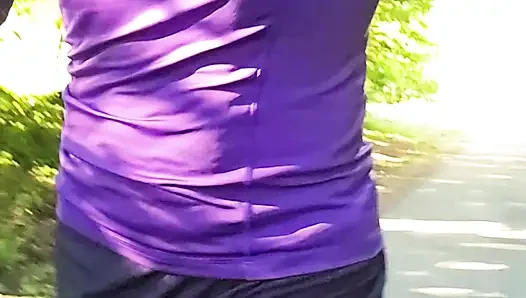 Skinny boy is Jogging in tight Leggings in public. Risky full naked, Only wearing my cockring.