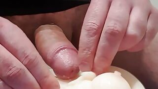 C4 - HOMEMADE SEXDOLL - mini sex doll takes a facial ejaculation while laying on her back