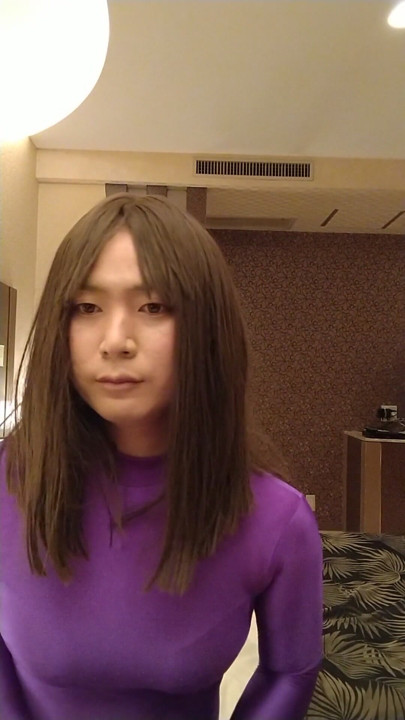 Japanese crossdresses Masturbate wearing purple Morphsuit | Clip 1