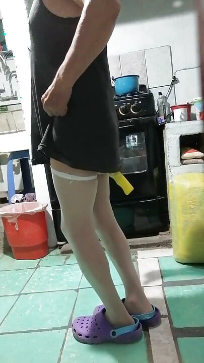 His old lady in her house slippers