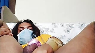 Indian shemale sissy crossdressers fucking dildo in home and handjob