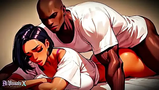 (4K) AI 3D, анимация - горячая латина с большой задницей и межрасовый трах с большим черным членом (AI Visuals X)