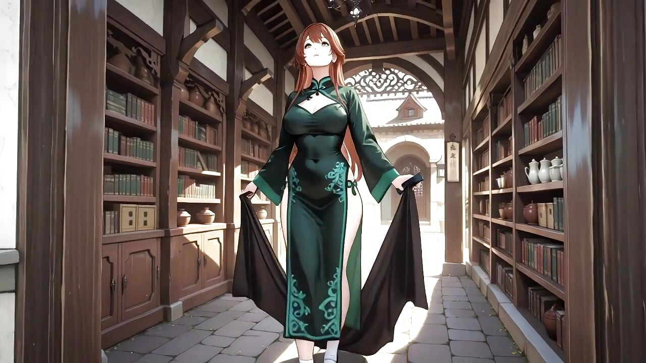 Rött hår & Emerald Qipao! Lazy Förförelse på den östra gården