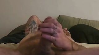 Tattooed DILF Stroking uncut cock and cumming 5 times in 10hrs